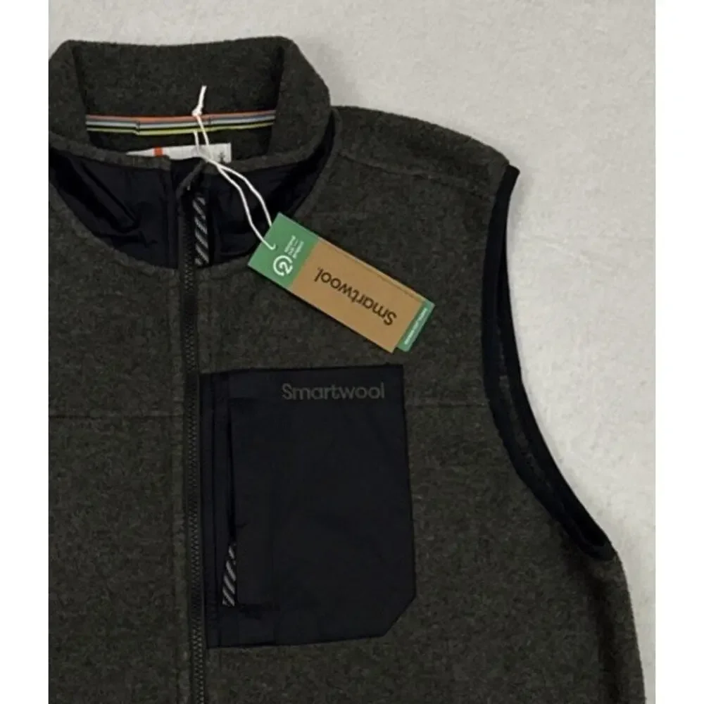 Smartwool Mens Large Fleece Vest Winter Moss Gray Merino Wool Second Cut NWT
